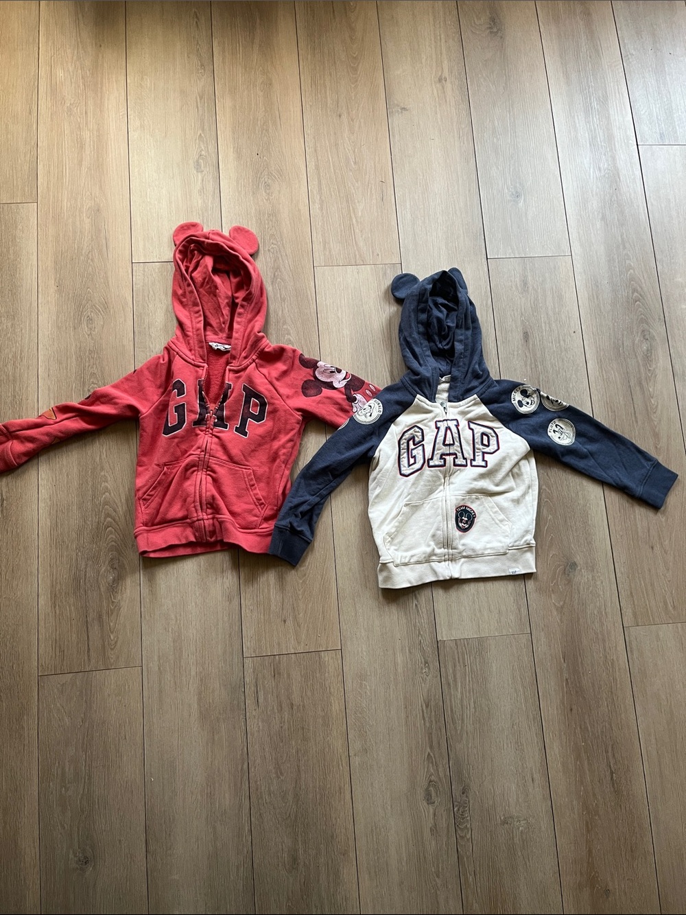 GAP Red & Navy Bear-Ear Zip Hoodies Duo